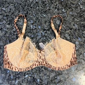 Victorias Secret Lace Bralette NWOT Push-up 32DD Cheetah Print